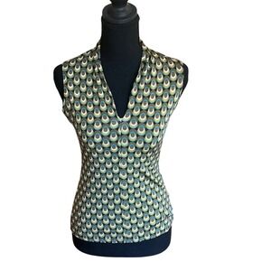 Ebby Farinaz Taghavi Retro Festival Mod Geometric Print Tank V-Neck Top Small